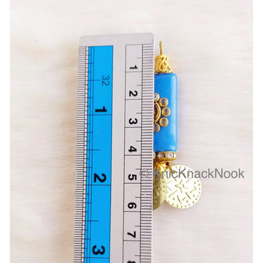 Blue And Gold Beaded Tassels With Gold Coins Latkan, Kundan Beads, Belly Dancing